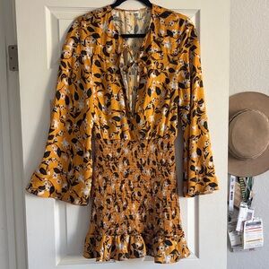 Tularosa Yellow Floral Tie-Neck Dress